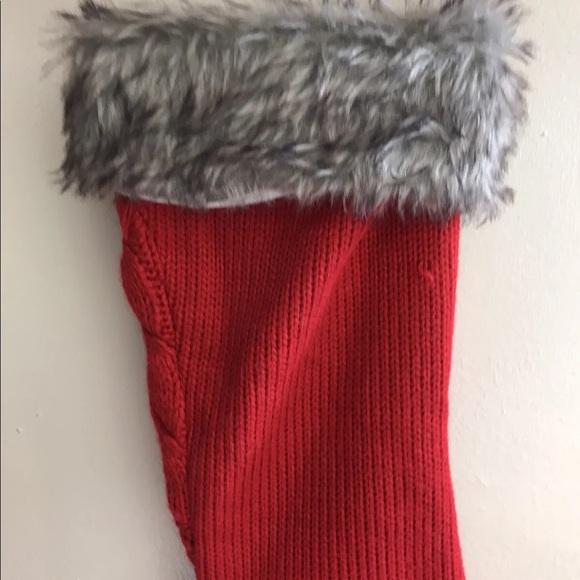 New Holiday Cable Knit Christmas Stocking Sock Country Style With Faux Fur, Red - Picture 5 of 7
